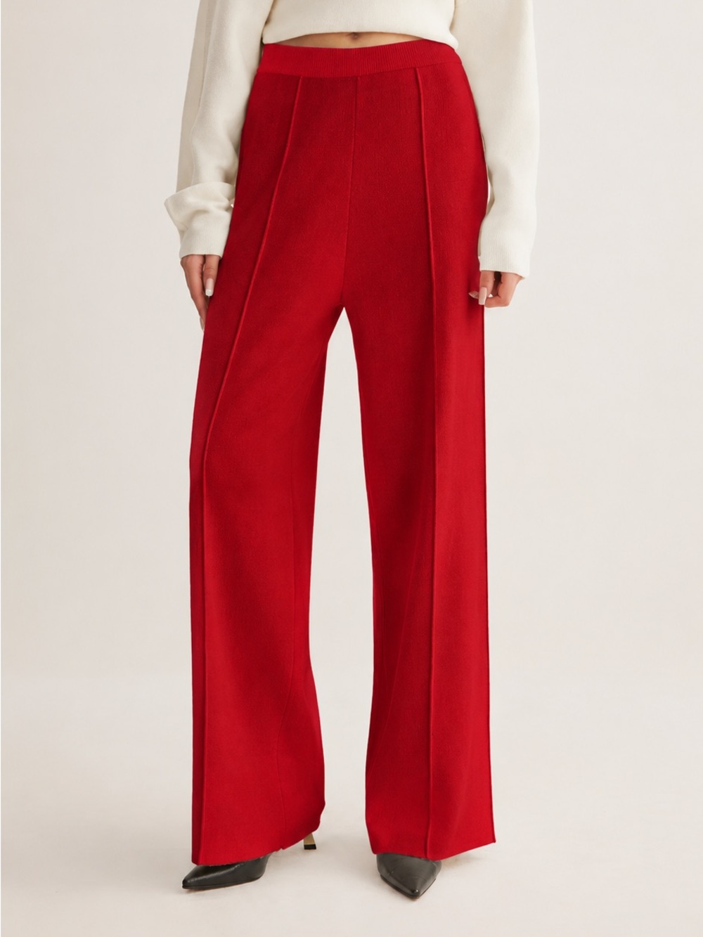 Commense Burgundy Wide-Leg High-Rise Trousers - Picture 3 of 5